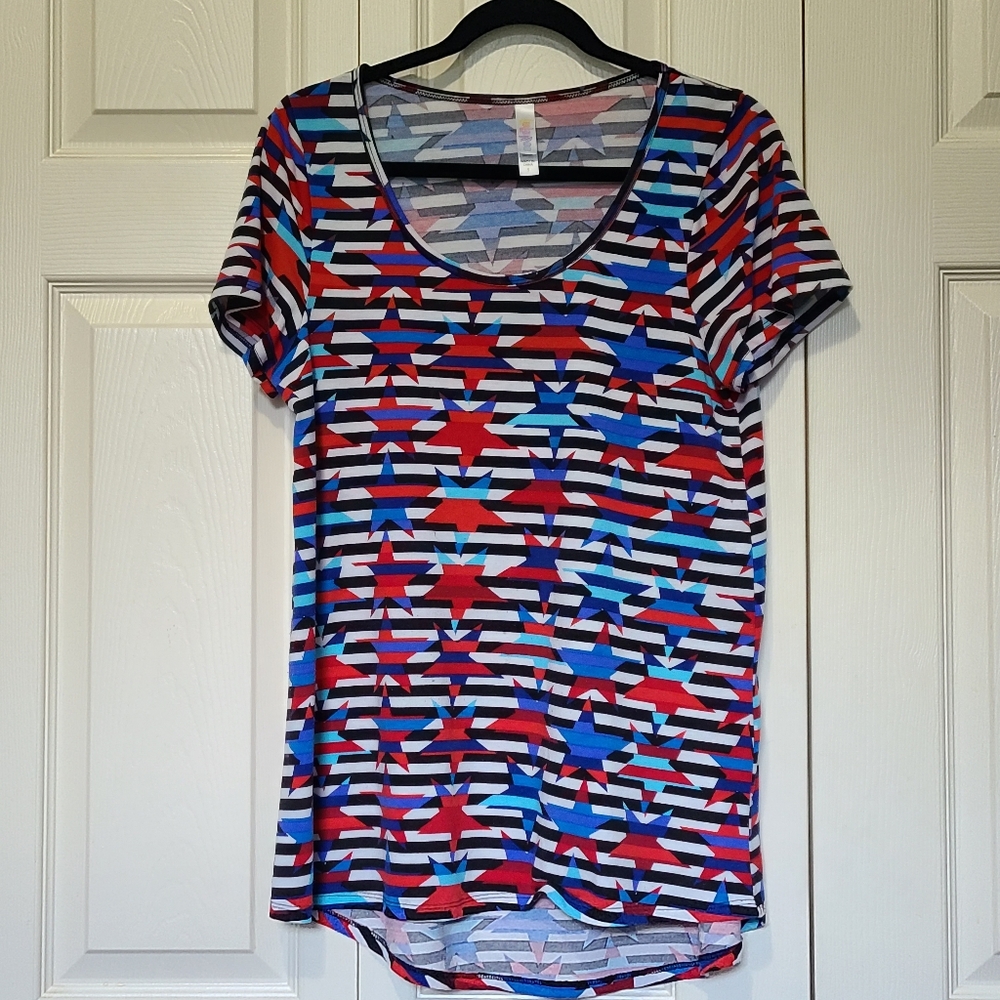 Patriotic Colorful Americana Stars Stripes Red White Blue LuLaRoe Classic Tee S